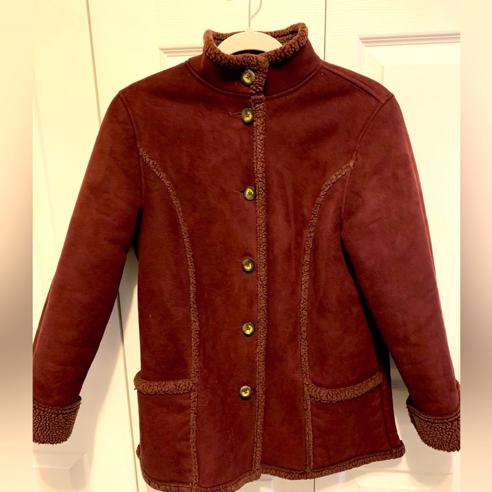 LL Bean Faux Suede Sherpa Fleece Lined Coat Small petite